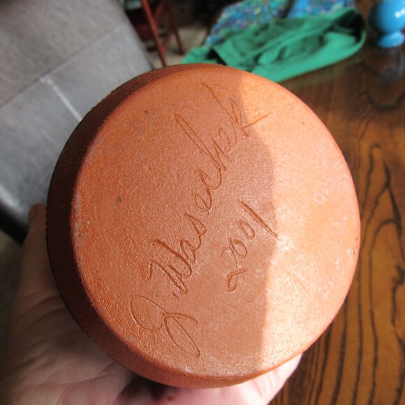 Beautiful Multi Color Textured Handmade Pottery Vase Signed - Picture 6 of 6